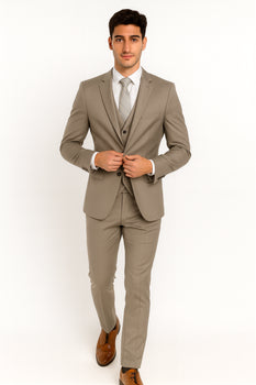 Men’s Gray Vested Modern Fit Suit – Stylish 3-Piece Formal Wear for Weddings, Business & Special Events