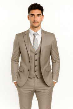 Men’s Gray Vested Modern Fit Suit – Stylish 3-Piece Formal Wear for Weddings, Business & Special Events