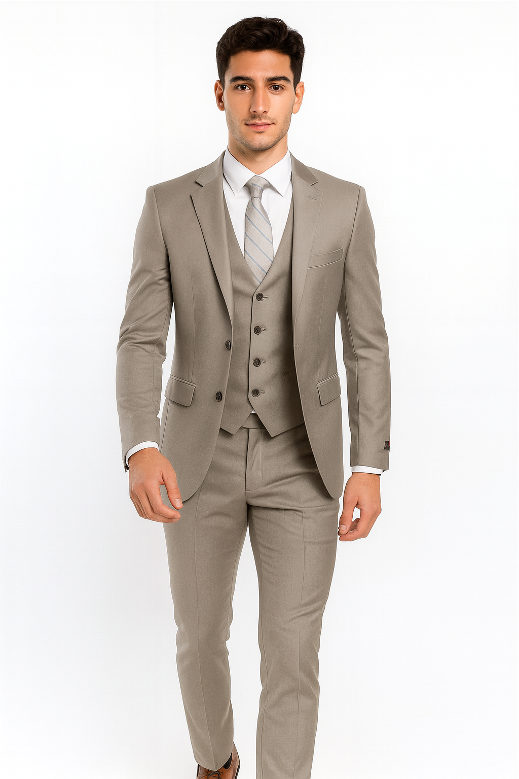 Men’s Gray Vested Modern Fit Suit – Stylish 3-Piece Formal Wear for Weddings, Business & Special Events