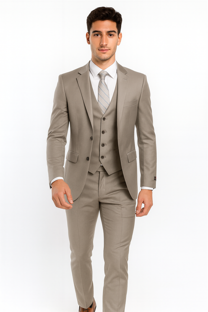 Men’s Gray Vested Modern Fit Suit – Stylish 3-Piece Formal Wear for Weddings, Business & Special Events