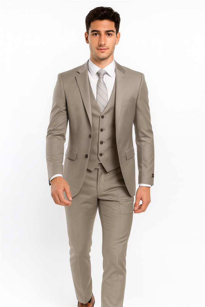 Men’s Gray Vested Modern Fit Suit – Stylish 3-Piece Formal Wear for Weddings, Business & Special Events
