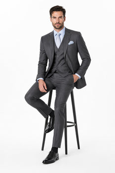 Men's Gray Pinstripe Three Piece Slim Fit Suits