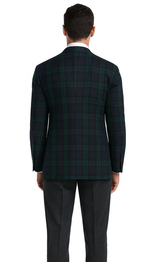 Men'S Green And Blue Tartan Plaid Window Pane Checkered Suit With Vest - Image 2