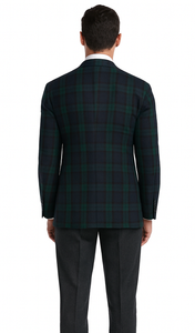 Men'S Green And Blue Tartan Plaid Window Pane Checkered Suit With Vest