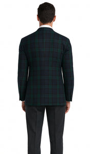 Men'S Green And Blue Tartan Plaid Window Pane Checkered Suit With Vest
