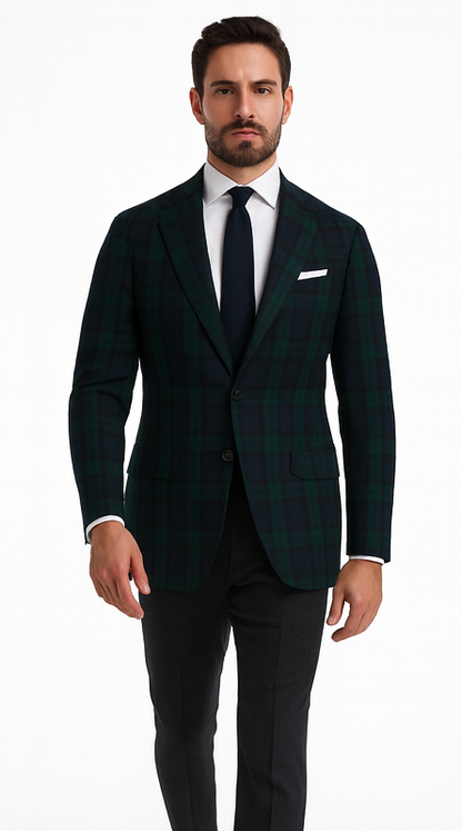 Men'S Green And Blue Tartan Plaid Window Pane Checkered Suit With Vest - Image 3