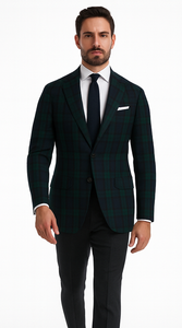 Men'S Green And Blue Tartan Plaid Window Pane Checkered Suit With Vest