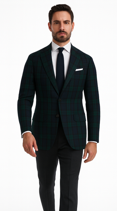 Men'S Green And Blue Tartan Plaid Window Pane Checkered Suit With Vest