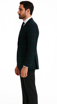Men'S Green And Blue Tartan Plaid Window Pane Checkered Suit With Vest - Image 5