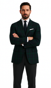 Men'S Green And Blue Tartan Plaid Window Pane Checkered Suit With Vest