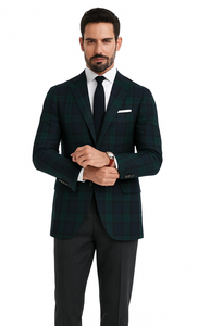 Men'S Green And Blue Tartan Plaid Window Pane Checkered Suit With Vest