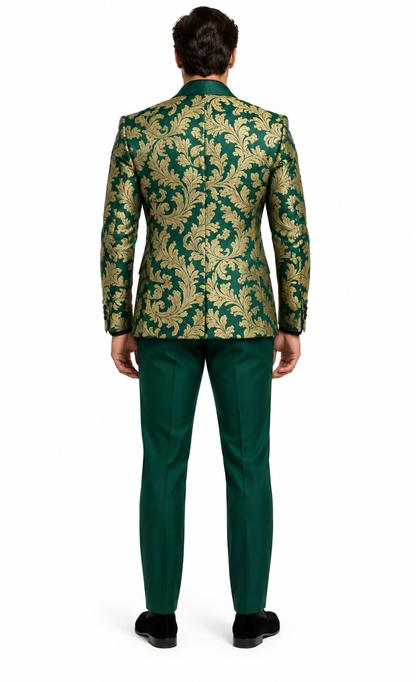Mens Green and Gold Embroidered Tuxedo – 3-Piece Prom Suit