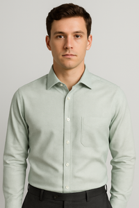 Mens Outlet Long Sleeve 100% Cotton Shirt - Green