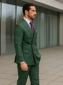 Designer Green Double-Breasted Suit – Formal Groom Attire