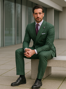 Designer Green Double-Breasted Suit – Formal Groom Attire