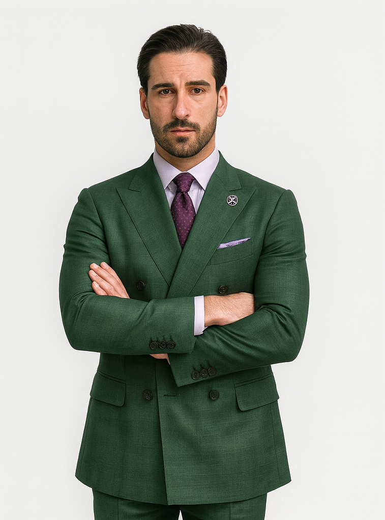 Designer Green Double-Breasted Suit – Formal Groom Attire - Image 5