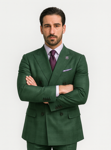 Designer Green Double-Breasted Suit – Formal Groom Attire