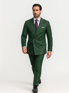 Designer Green Double-Breasted Suit – Formal Groom Attire