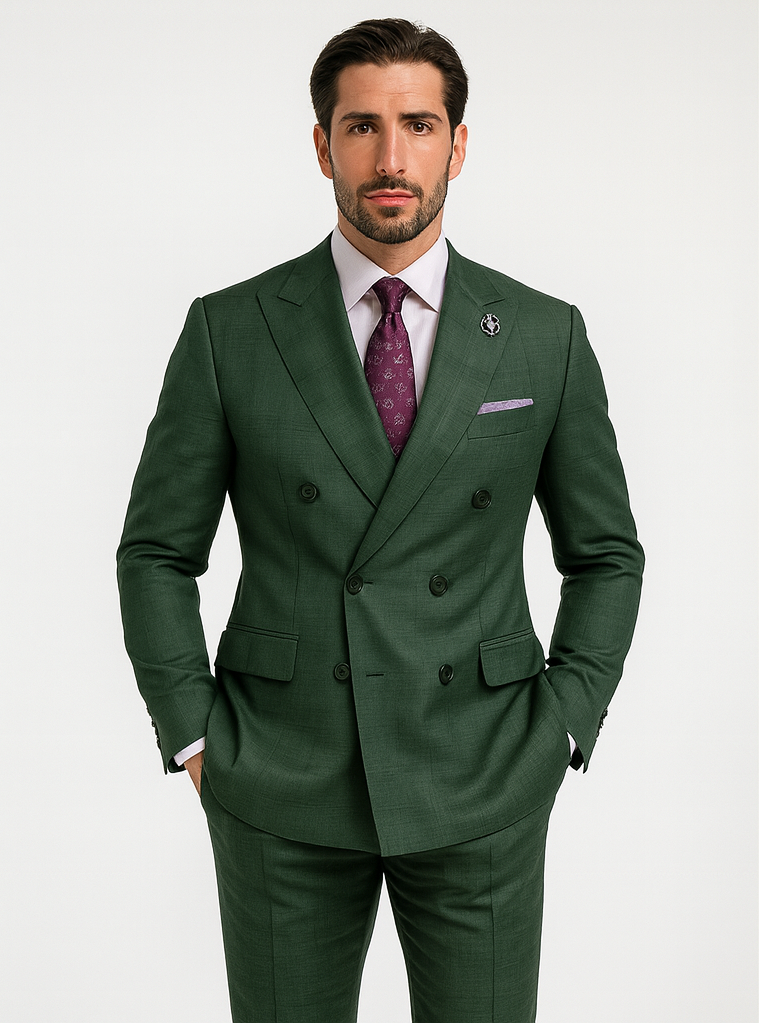 Designer Green Double-Breasted Suit – Formal Groom Attire - Image 7