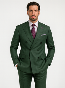 Designer Green Double-Breasted Suit – Formal Groom Attire