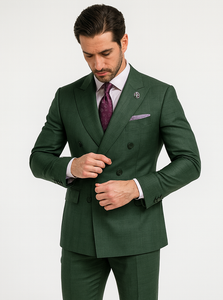 Designer Green Double-Breasted Suit – Formal Groom Attire