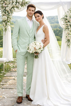 Men's Notch Label Green Colour Summer Seersucker Fabric Jacket and Pants 3 Piece Suit