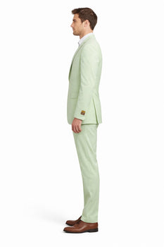 Men's Notch Label Green Colour Summer Seersucker Fabric Jacket and Pants 3 Piece Suit