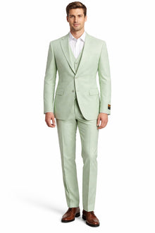 Men's Notch Label Green Colour Summer Seersucker Fabric Jacket and Pants 3 Piece Suit