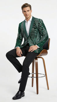 Mens Green Sequin Christmas Holiday Blazer – Luxury Party Jacket for New Year, Wedding and Festive Events New Year Jacket