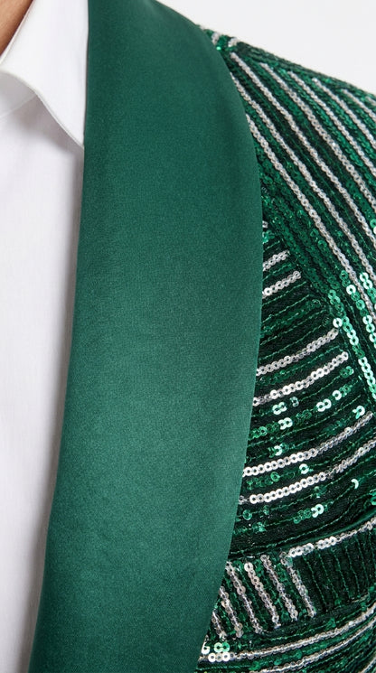 Mens Green Sequin Christmas Holiday Blazer – Luxury Party Jacket for New Year, Wedding and Festive Events New Year Jacket