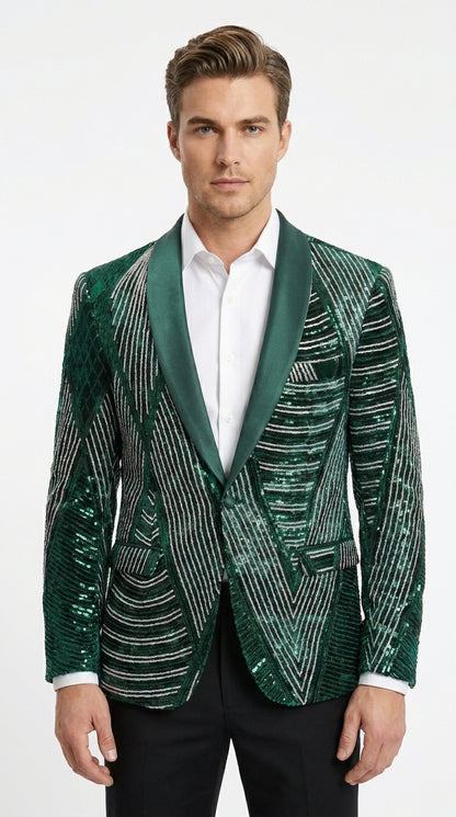 Mens Green Sequin Christmas Holiday Blazer – Luxury Party Jacket for New Year, Wedding and Festive Events New Year Jacket
