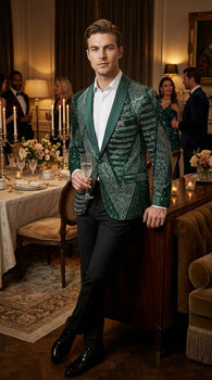Mens Green Sequin Christmas Holiday Blazer – Luxury Party Jacket for New Year, Wedding and Festive Events New Year Jacket