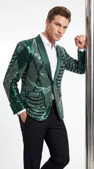 Mens Green Sequin Christmas Holiday Blazer – Luxury Party Jacket for New Year, Wedding and Festive Events New Year Jacket