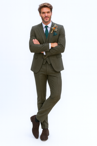 SKU#JA60784 Groomsmen Tweed Suit - Green Herringbone Western Suit - Traje Para Hombre