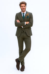 SKU#JA60784 Groomsmen Tweed Suit - Green Herringbone Western Suit - Traje Para Hombre
