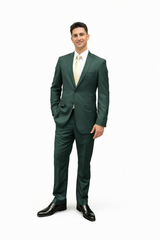 Men's Green Two Button  Flap Front Pockets Suit