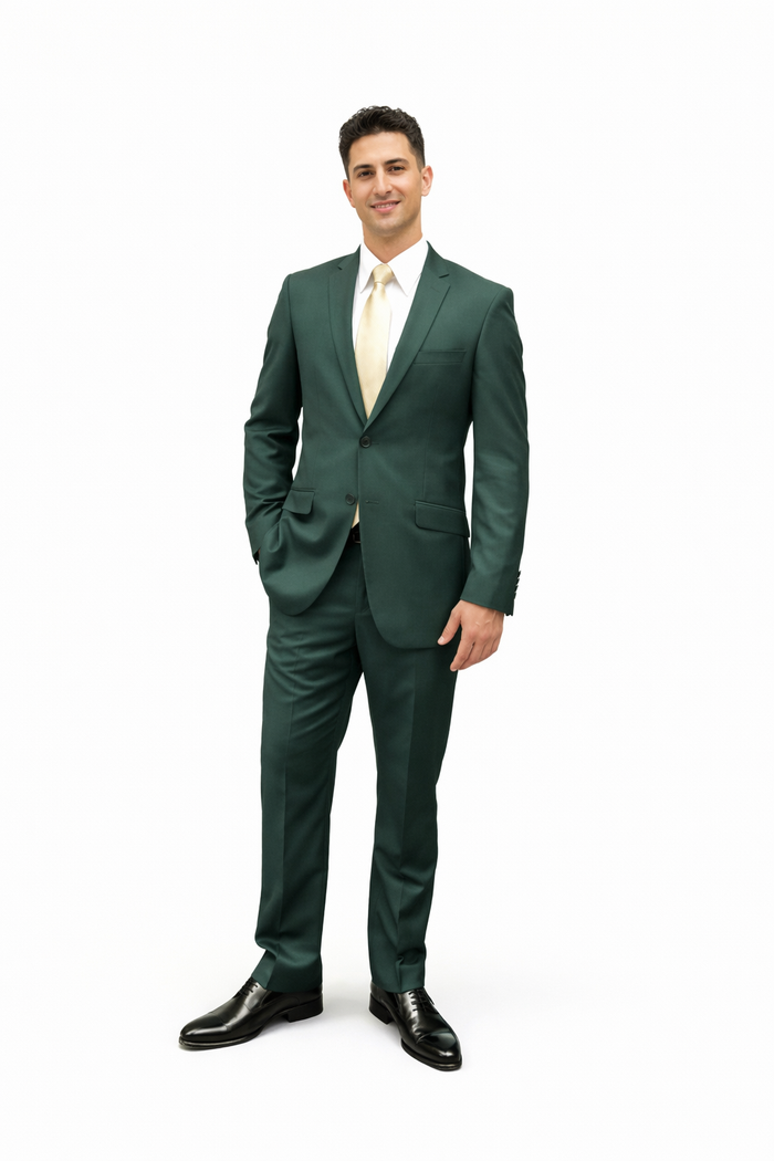 Men's Green Two Button  Flap Front Pockets Suit