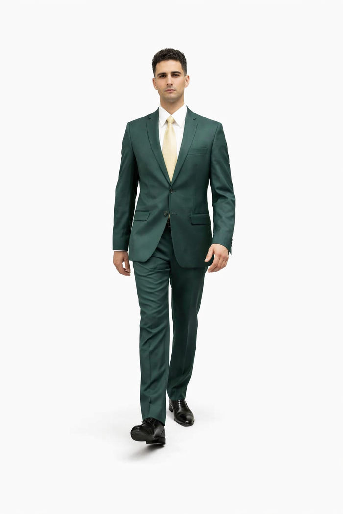 Men's Green Two Button  Flap Front Pockets Suit - Image 3