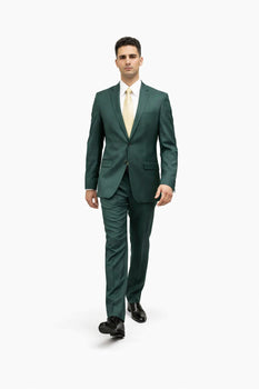 Men's Green Two Button  Flap Front Pockets Suit - Image 3
