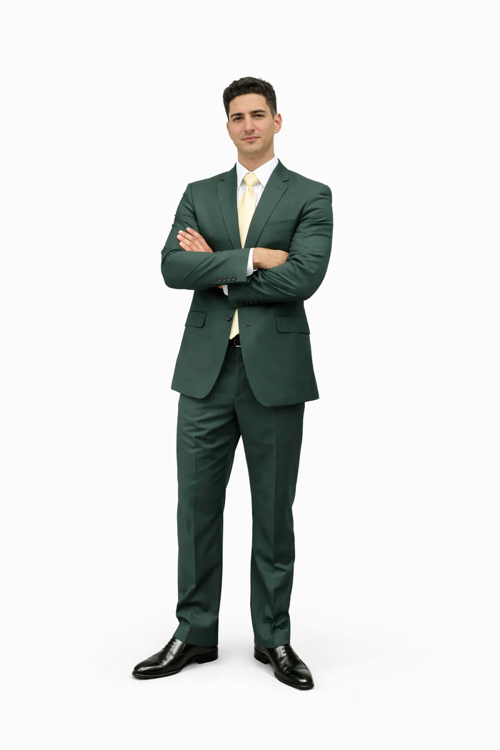 Men's Green Two Button  Flap Front Pockets Suit - Image 5