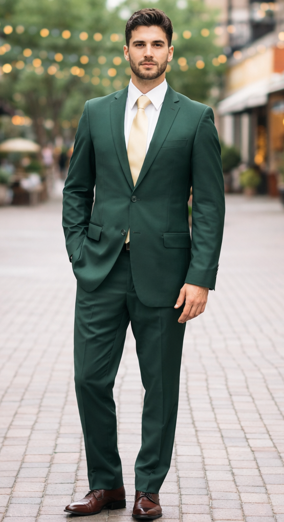 Men's Green Two Button  Flap Front Pockets Suit - Image 7