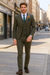 SKU#JA60784 Groomsmen Tweed Suit - Green Herringbone Western Suit - Traje Para Hombre