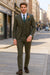 SKU#JA60784 Groomsmen Tweed Suit - Green Herringbone Western Suit - Traje Para Hombre