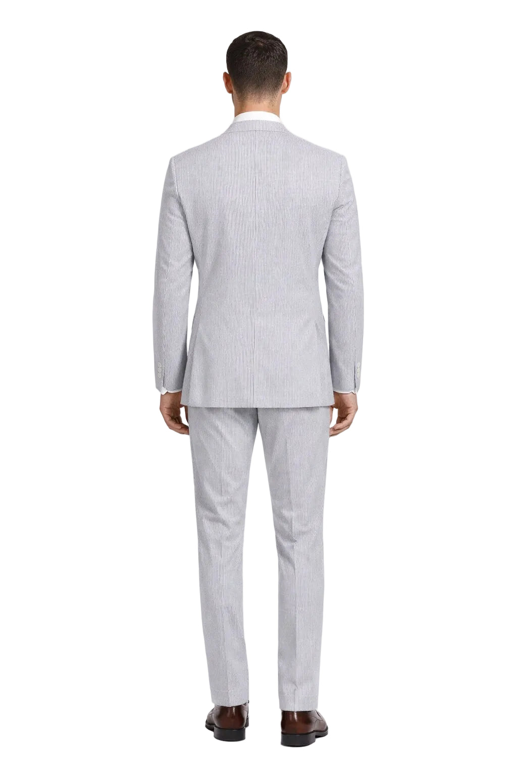 Modern Fit Summer 2 Piece 2 Button Suit Striped Seersucker in Navy