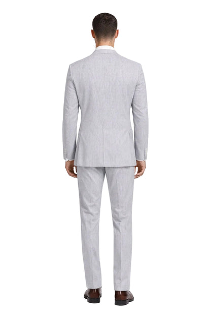 Modern Fit Summer 2 Piece 2 Button Suit Striped Seersucker in Navy