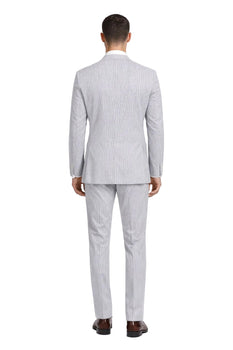 Modern Fit Summer 2 Piece 2 Button Suit Striped Seersucker in Navy