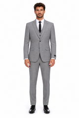 Men’s Grey Plaid 3-Piece Tailored Fit Suit with Vest
