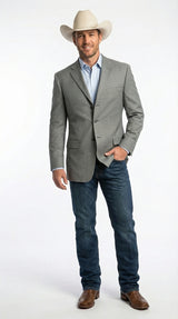Mens Grey Western Three Button Blazer – Classic Cowboy Style Formal Jacket Business Casual Sport Coat