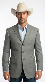 Mens Grey Western Three Button Blazer – Classic Cowboy Style Formal Jacket Business Casual Sport Coat