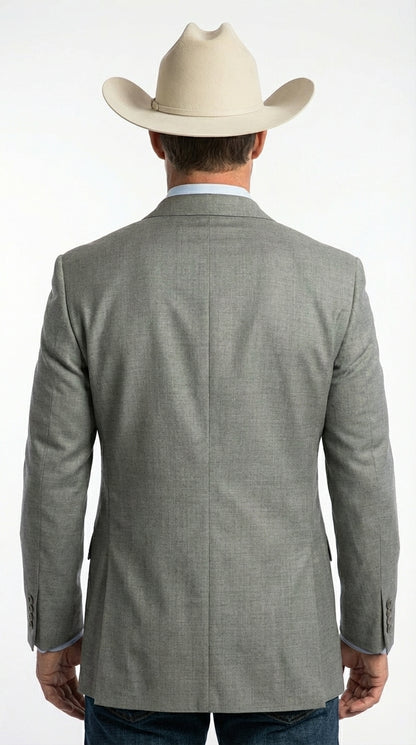 Mens Grey Western Three Button Blazer – Classic Cowboy Style Formal Jacket Business Casual Sport Coat